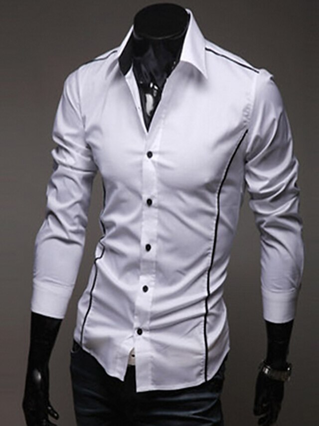  Chemise Homme Couleur Pleine Manches Longues Blanche Noir Gris Grande Taille du quotidien Coton Polyester