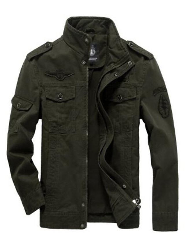  Men's Jacket Daily Weekend Fall Winter Regular Coat Stand Collar Regular Fit Basic Jacket Long Sleeve Solid Colored Black Army Green Khaki