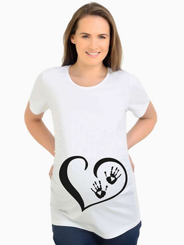  Women's Cartoon Maternity T-shirt Short Sleeve Daily Tops White