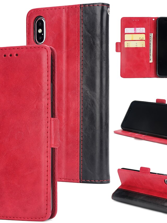  Case For Apple iPhone XS Max Wallet / Card Holder / Flip Back Cover Solid Colored Hard PU Leather