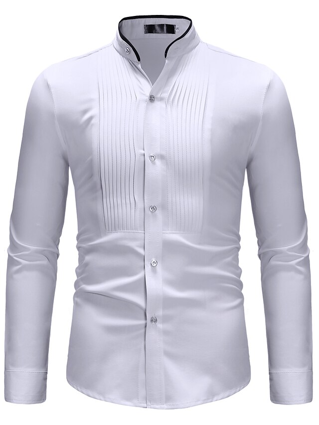 Муж. Рубашка Контрастных цветов Длинный рукав Повседневные Верхушки Классический Белый