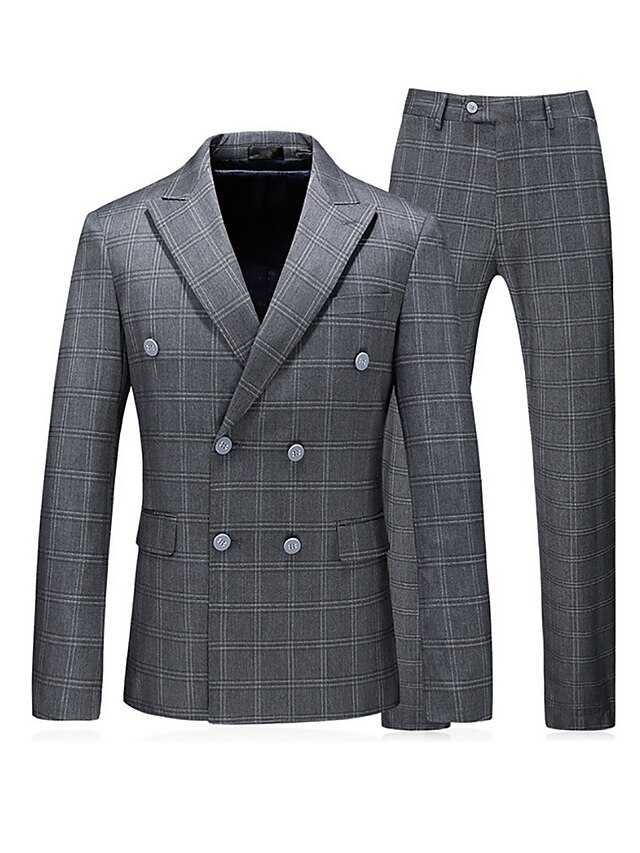  Men's Suits Regular Check Solid Colored Daily Business Plus Size Long Sleeve Light gray S / M / L / Business Casual / Slim