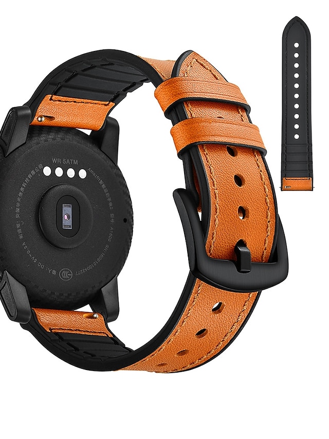  1 pcs Bracelet de montre connectée pour Samsung Galaxy Montre Huami Amazfit Bip Younth Montre 42mm Vrai Cuir Montre intelligente Sangle Bracelet Sport Boucle Classique Remplacement Bracelet