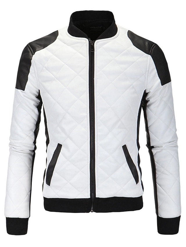  Men's Daily / Sports Active / Basic Spring / Winter EU / US Size Regular Leather Jacket, Solid Colored Stand Long Sleeve Polyester White / Black