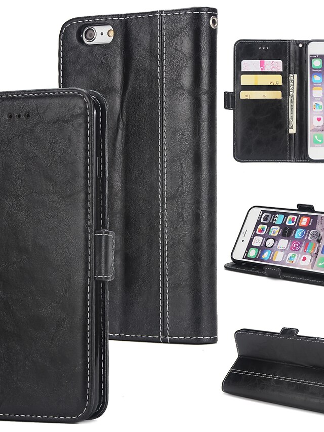  Case For Apple iPhone 6 Plus Wallet / Card Holder / Flip Back Cover Solid Colored Hard PU Leather