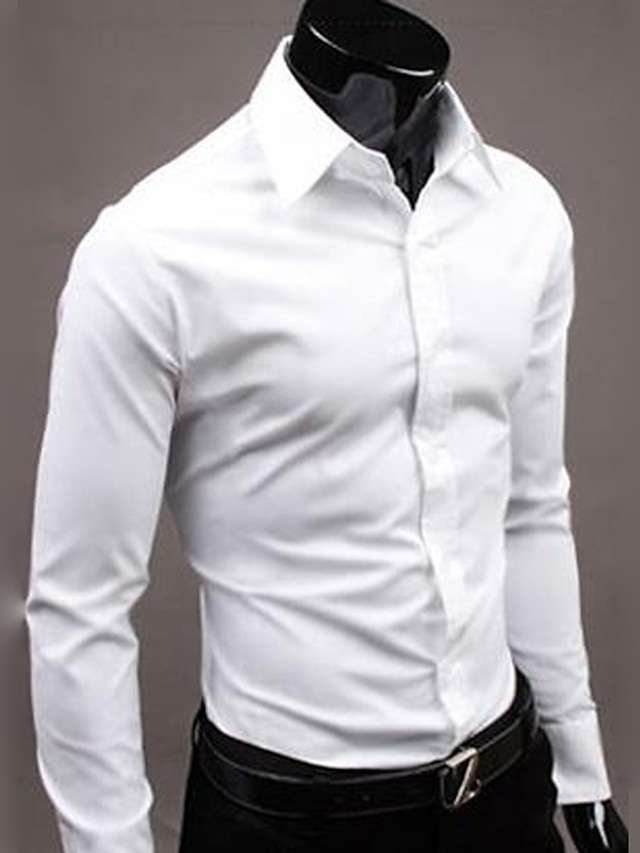  חולצת עסקים לגברים שמלת עבודה בסיסית חולצות רשמיות חולצות רגילות שרוולים ארוכים צווארון קלאסי פוליאסטר בצבע אחיד שחור לבן ורוד 2024