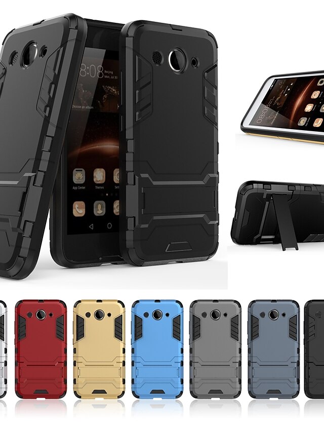  Case For Huawei Huawei Y3 (2017) Shockproof / with Stand Back Cover Solid Colored / Armor Hard PC