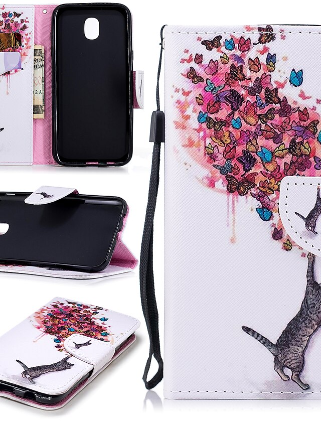 Case For Samsung Galaxy J5 (2017) Wallet / Card Holder / Shockproof Full Body Cases Cat / Butterfly Hard PU Leather