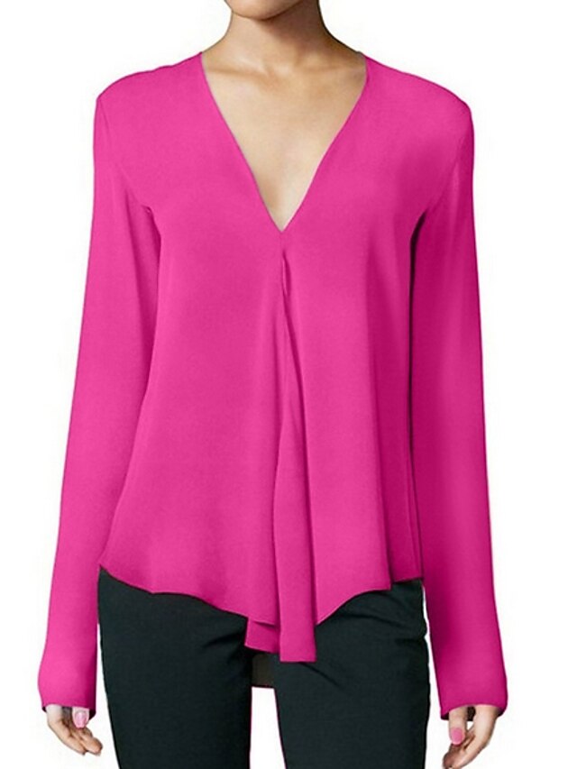  Women's Blouse Solid Colored Plus Size V Neck Daily Chiffon Fashion Long Sleeve Tops Basic Green Blue White