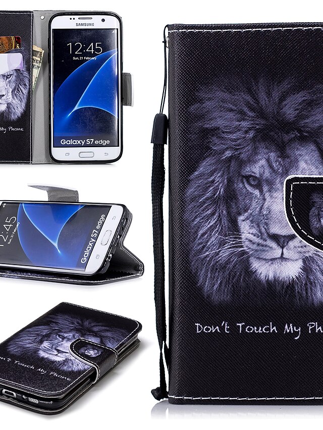  Etui Käyttötarkoitus Samsung Galaxy S7 edge Lomapkko / Korttikotelo / Iskunkestävä Suojakuori Leijona Kova PU-nahka
