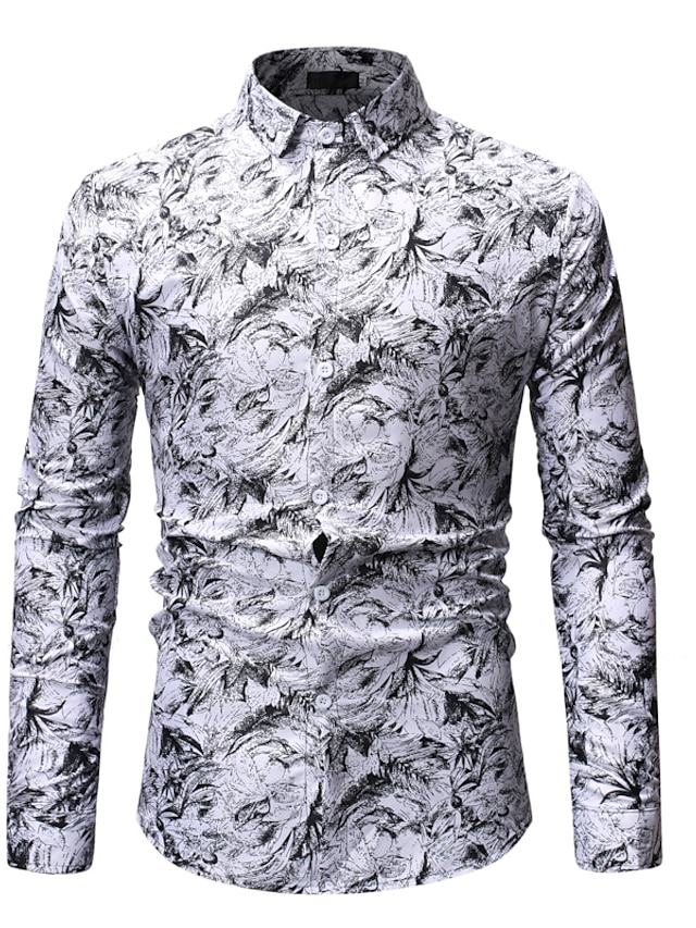  Men's Shirt Floral Spread Collar Going out Print Long Sleeve Tops Basic Streetwear Blue White Red / Fall / Spring