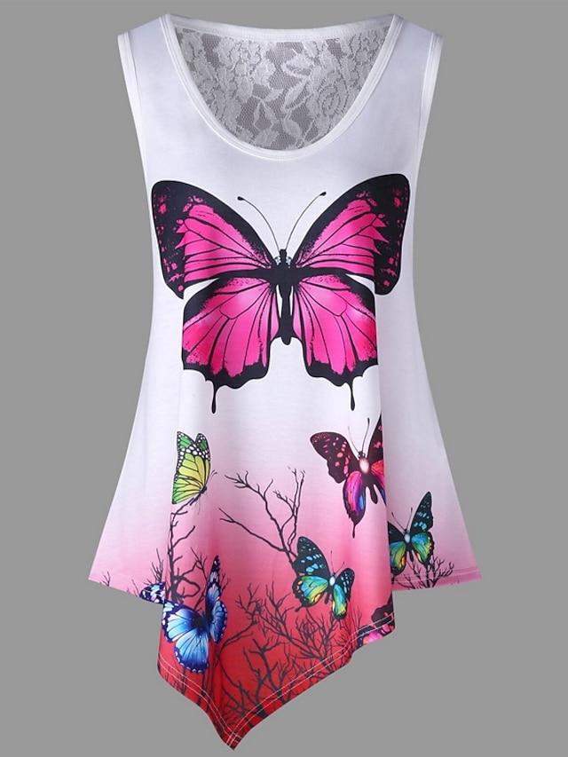  2019 New Arrival T-shirts Women's Plus Size Slim T-shirt - Animal Butterfly, Lace Green XXXL Camisas Mujer Chemise Femme