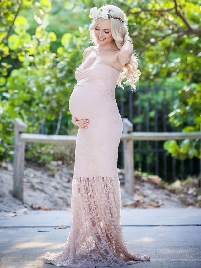  Γυναικεία Μακρύ Εγκυμοσύνη Ανθισμένο Ροζ Φόρεμα Καθημερινά Εφαρμοστό Τ M