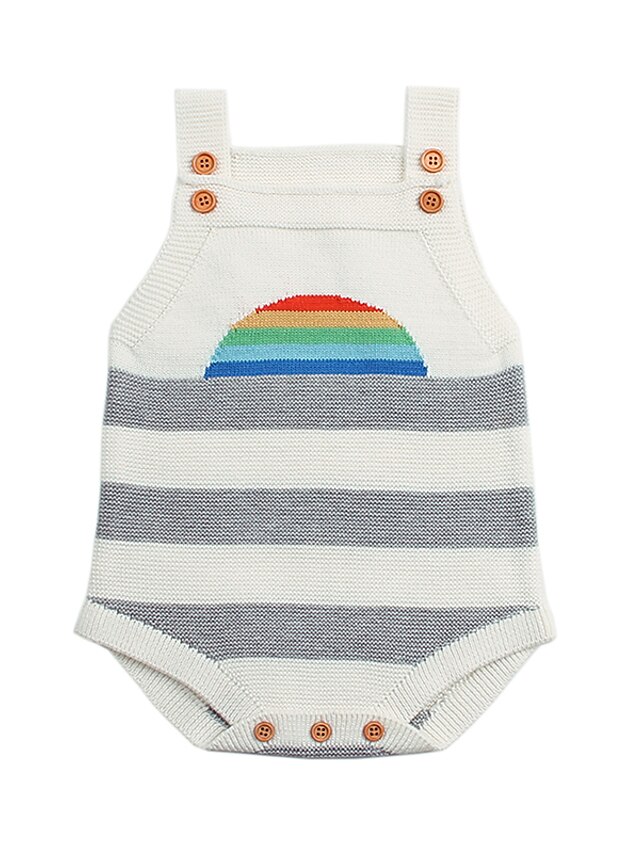  Baby Jungen Grundlegend Alltag Schwarz & Weiß Gestreift / Regenbogen Streife Ärmellos Baumwolle Body Weiß