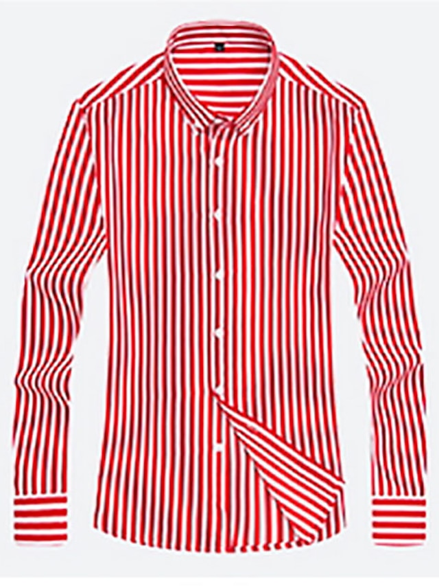 men-s-dress-shirt-button-down-shirt-collared-shirt-black-white-red-long-sleeve-striped-classic