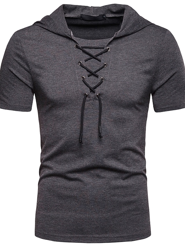  Men's T shirt Tee Shirt Solid Colored Shirt Collar Daily Lace up Short Sleeve Tops Basic White Black Light gray
