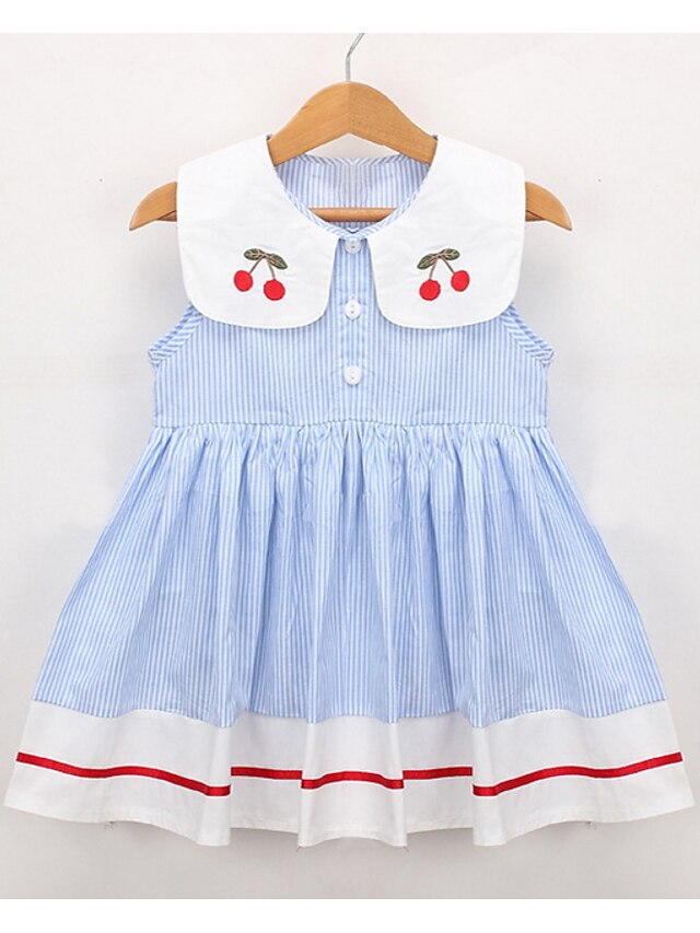  Toddler Girls' Active Daily Striped Color Block Sleeveless Knee-length Dress White