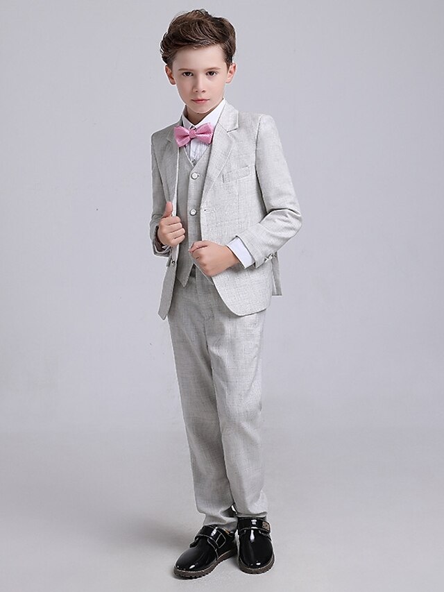  Silver Polyester Taffeta Ring Bearer Suit - 5 Pieces Includes  Vest