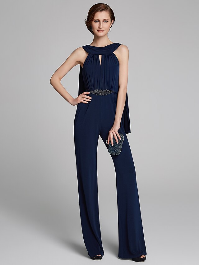 Jumpsuit / Pantsuit Mother of the Bride Dress Cowl Neck Floor Length ...