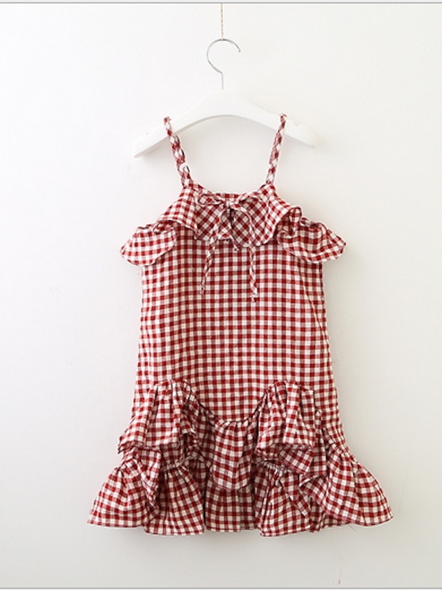  女子 ノースリーブ チェック 3D プリントされたグラフィック ドレス かわいいスタイル 甘い ドレス 幼児