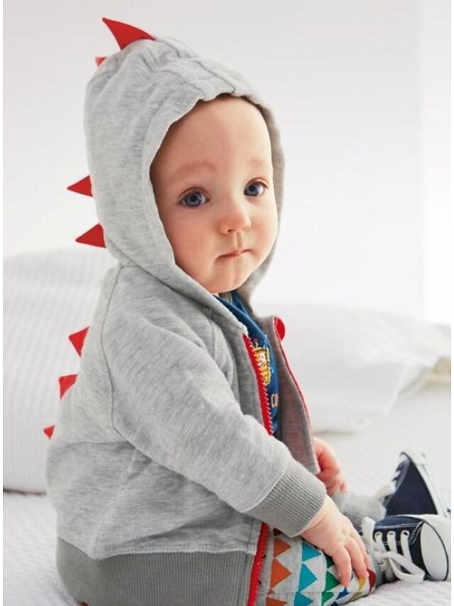  Μωρό Αγορίστικα Βασικό Καθημερινά Συνδυασμός Χρωμάτων Μακρυμάνικο Κανονικό Βαμβάκι Μπλούζα με Κουκούλα & Φούτερ Σκούρο γκρι / Νήπιο
