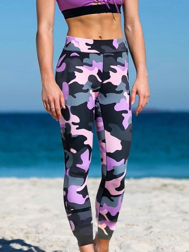 Women's Sporty Legging Camo / Camouflage Print Mid Waist Purple S M L / Winter / Skinny