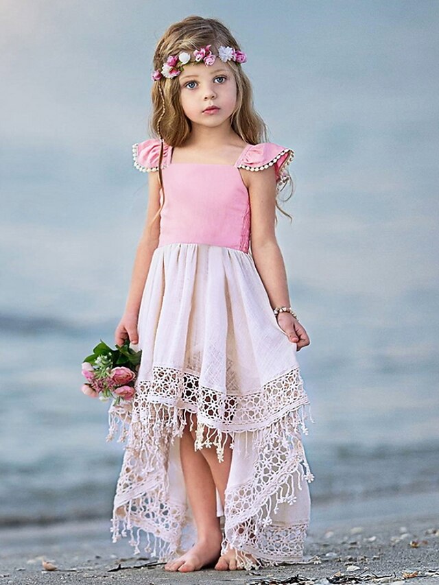  Dziecko Dla dziewczynek Podstawowy Solidne kolory Bez rękawów Sukienka Rumiany róż / Brzdąc