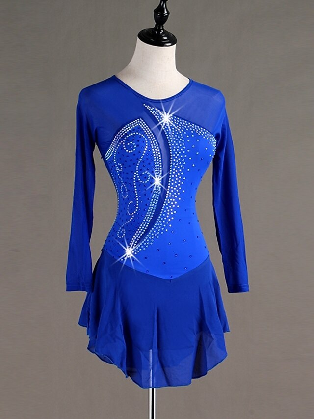  Figure Skating Dress Women's Girls' Ice Skating Dress Outfits Royal Blue Mesh Spandex Practice Professional Competition Skating Wear Anatomic Design Quick Dry Handmade Classic Crystal / Rhinestone