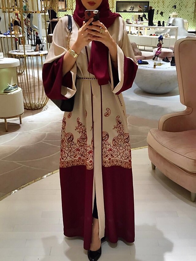  Mujer Boho Elegante Corte Ancho Abaya Kaftan Vestido - Acordonado Estampado, Geométrico Maxi