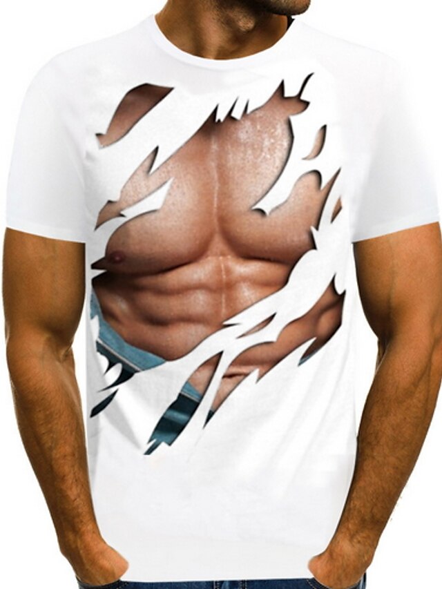  Hombre Camiseta Camisa Graphic Músculo Escote Redondo Estampado Tops Músculo Blanco