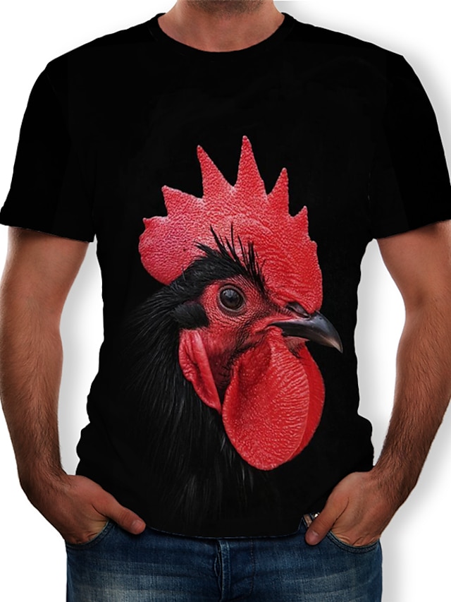  Men's T shirt Tee Shirt Tee Graphic Animal Chicken Round Neck Gold Red Grey Black 3D Print Casual Daily Short Sleeve Print Clothing Apparel Chic & Modern Funny Comfortable Big and Tall / Summer