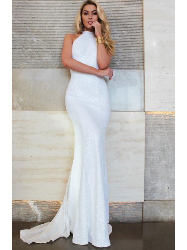  Women's Elegant Maxi Slim Trumpet / Mermaid Dress - Solid Colored White M L XL
