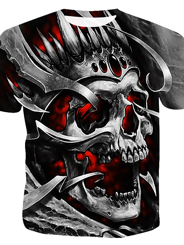  Herren T Shirt Halloween-Shirt Graphic Totenkopf Motiv 3D Rundhalsausschnitt Schwarz Blau Hellgrau Dunkelgray Grau 3D-Druck Übergröße Casual Täglich Kurzarm Bedruckt Bekleidung