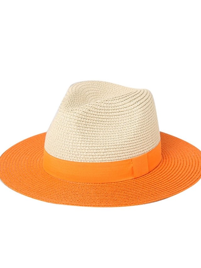  Γυναικεία Συνδυασμός Χρωμάτων Βασικό Άχυρο Καπέλο ηλίου Πορτοκαλί