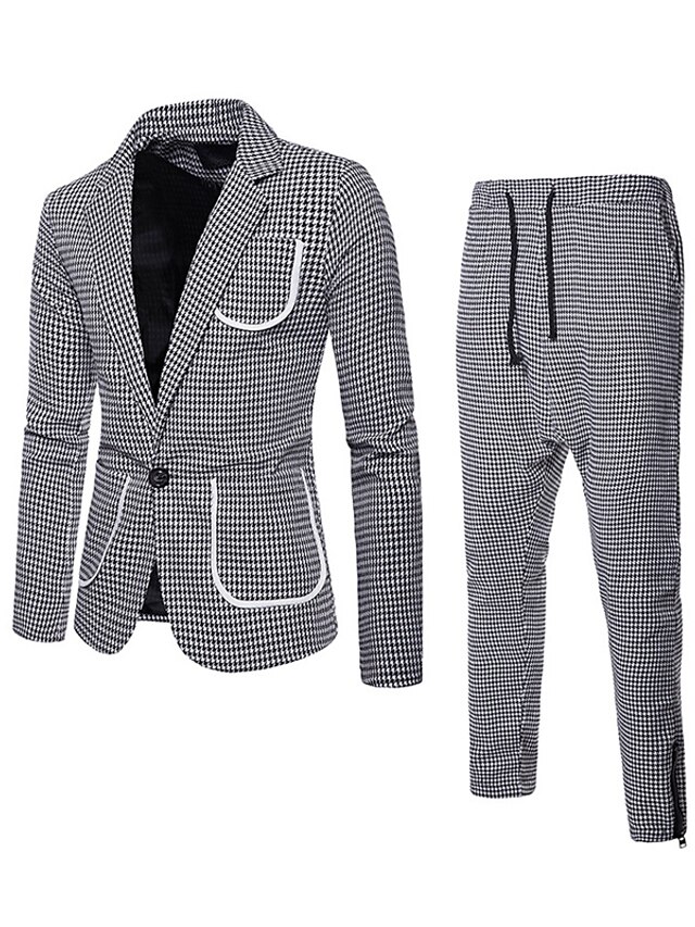  男性用 スーツ ノッチドラペル 千鳥格子 チェック ホワイト / ルビーレッド / グリーン M / L / XL