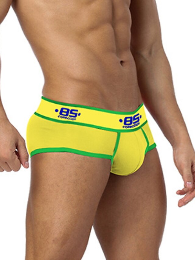  Men's EU / US Size Basic Briefs Underwear Mid Waist Yellow M