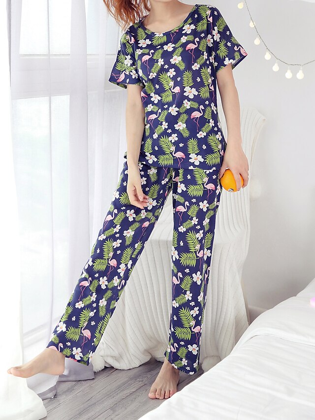  Women's Round Neck Suits Pajamas - Print, Houndstooth