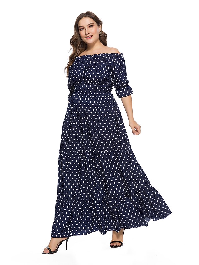 Mujer Tallas Grandes Boho Chic de Calle Corte Ancho Gasa Vestido - Encaje  Acordonado Estampado, A Lunares Maxi Hombros Caídos 7156745 2022 – $47.11