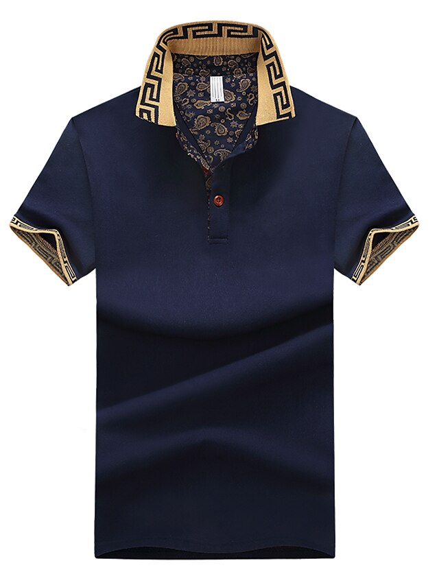  Men's Polo Solid Colored Plus Size Print Tops Cotton White Black Blue