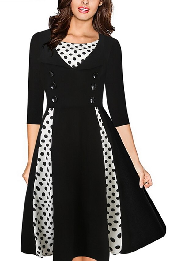  Women's Cocktail Party Casual / Daily Vintage A Line Swing Dress - Polka Dot Cotton Black Red Navy Blue L XL XXL
