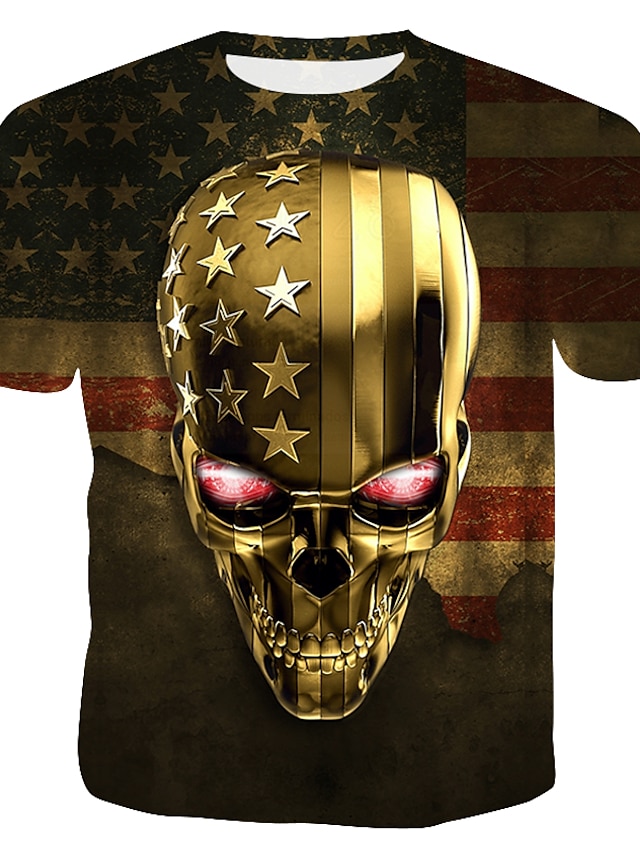 Men's T shirt Tee 1950s Graphic Patterned 3D Skull Round Neck Print Clothing Clothes 1950s Gold