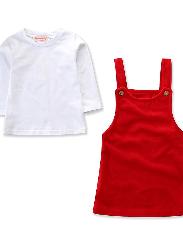  Kids Toddler Girls' Clothing Set Long Sleeve Red Solid Colored Cotton Active Basic