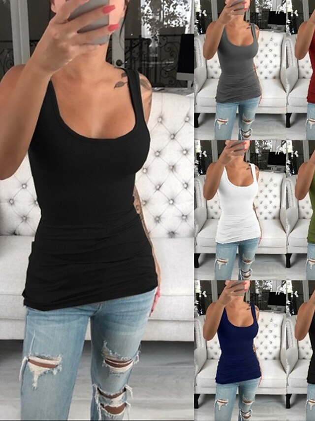  Women's Solid Colored Backless Skinny Tank Top Wine / White / Black / Army Green / Navy Blue / Gray