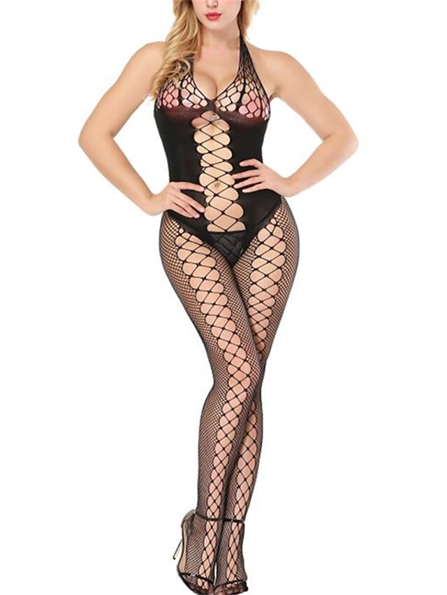  Women's Mesh Garters & Suspenders / Teddy Nightwear Solid Colored / Floral / Jacquard White Black Red One-Size / Halter Neck