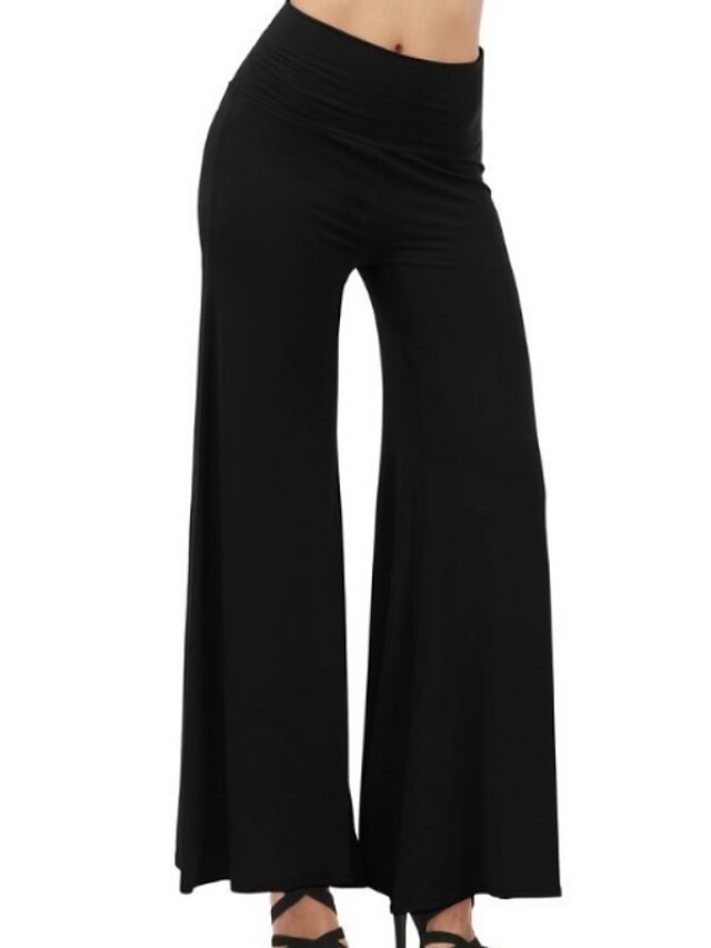 Women's Basic Essential Pants Wide Leg Slacks Straight Solid Colored ...