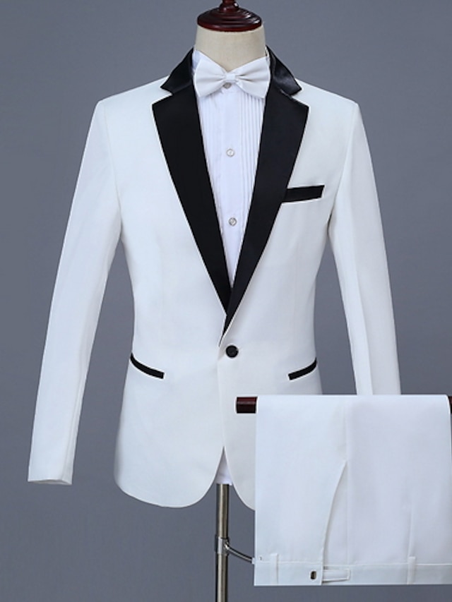  Men's Notch lapel collar Suits Solid Colored Plus Size White M / L / XL / Slim