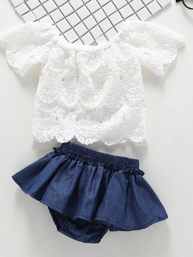  Baby Girls' Basic Solid Colored Short Sleeve Regular Clothing Set White / Toddler