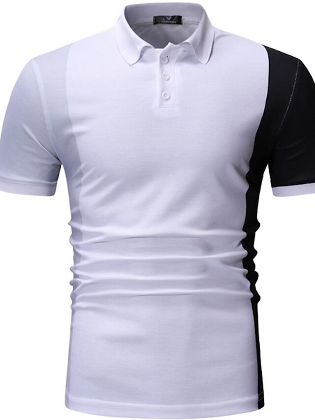  Men's Polo - Color Block Shirt Collar White