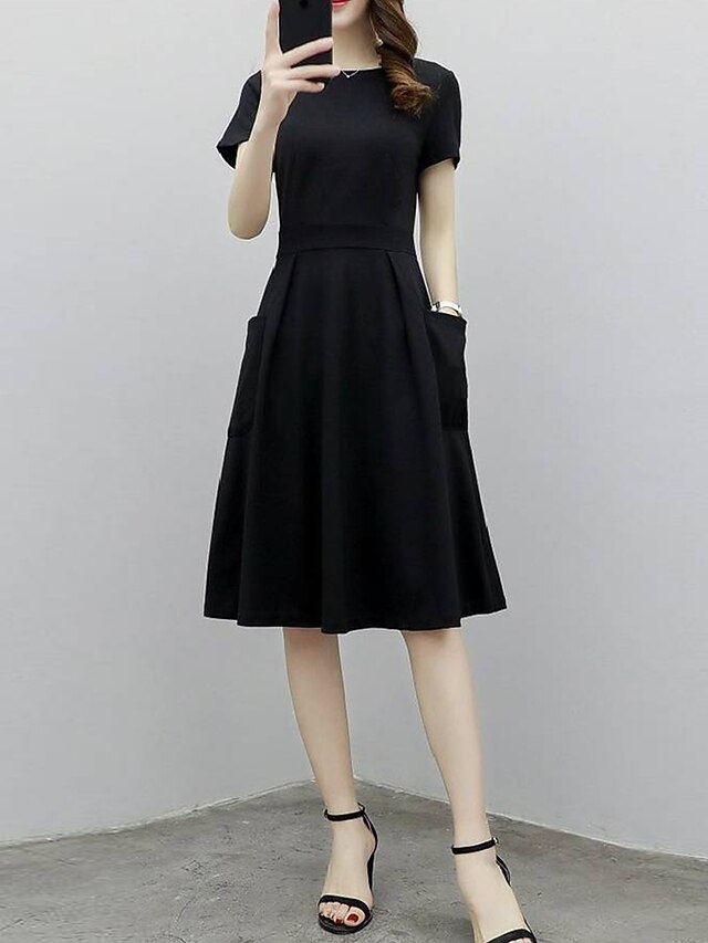  Women's Sheath Dress Short Sleeve Solid Colored Basic Belt Not Included Slim Black M L XL XXL 3XL