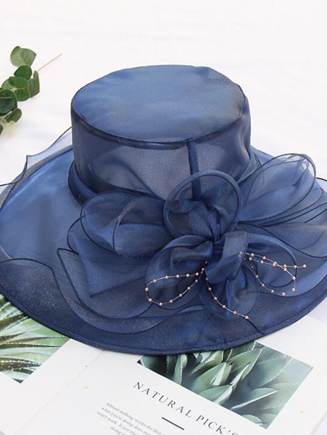  Καπέλα Καλύμματα Κεφαλής Τούλι Οργάντζα Τύπου bucket Ψάθινο καπέλο Καπέλο ηλίου Γάμου Πάρτι Τσαγιού Πεπαλαιωμένο Στυλ Με Ψεύτικο Μαργαριτάρι Ακουστικό Καπέλα